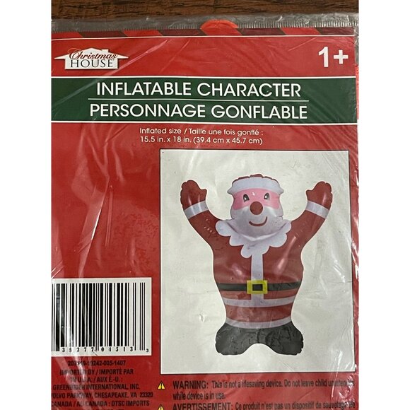 Inflatable Santa Character Christmas Decoration 15.5" X 18" For Ages 1+ By Chris - Picture 1 of 2